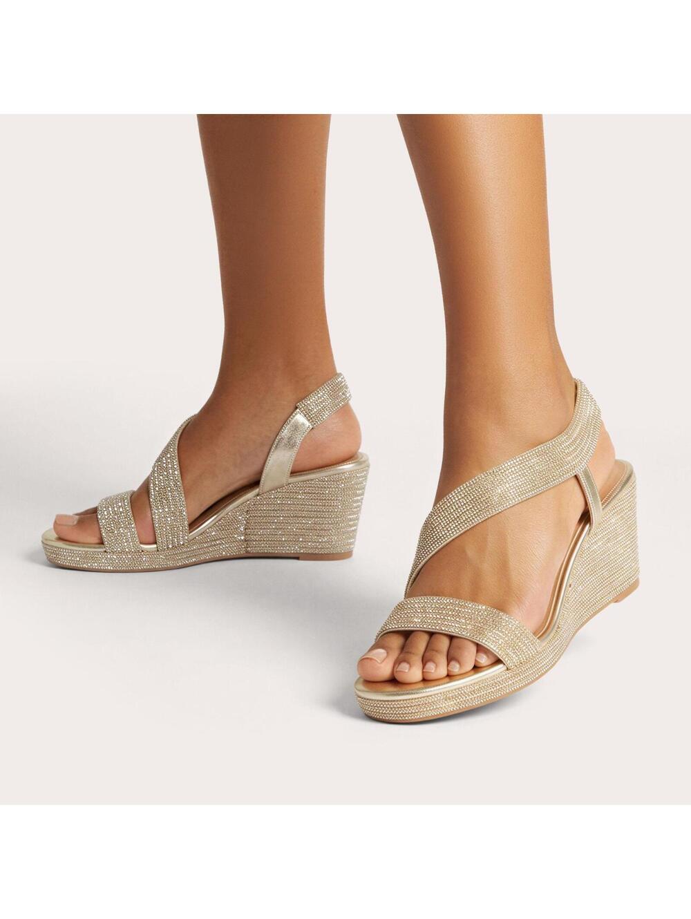 Carvela Gala Wedge Jewel Gold Crystal Sandal EU 39 / US 8
